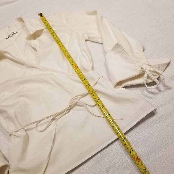 White Cotton Wrap Top Collared Tie Long Sleeves Preppy Blouse Medium Smart Set - Picture 15 of 15